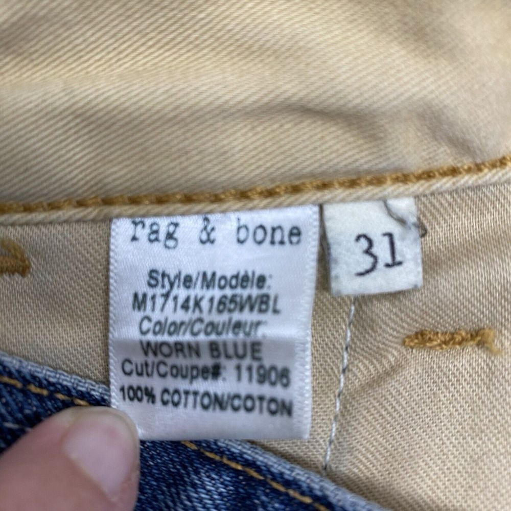 Rag & Bone Men's 31 Standard Issue Worn Blue Denim Button Fly Straight Leg Jeans - Picture 7 of 7